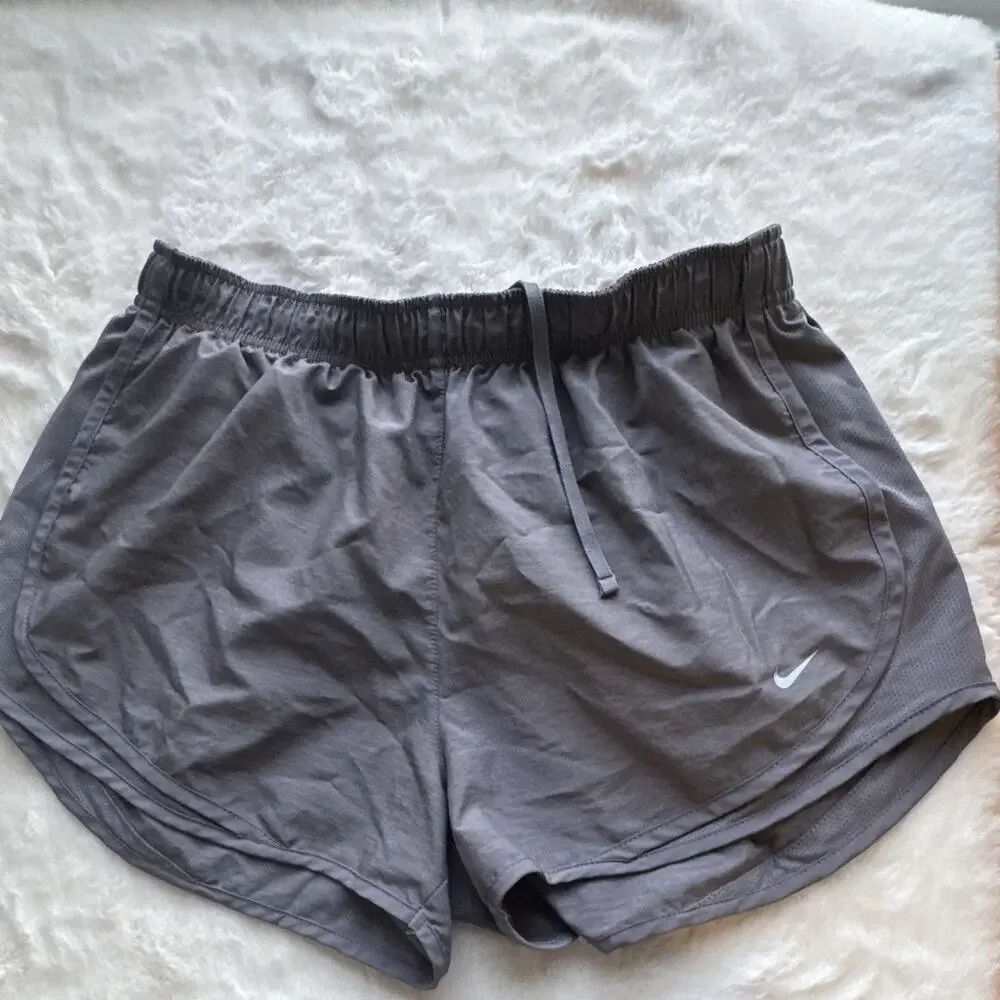 Nike Dri-FIT Women's Gray/Black Running Shorts Drawstring Elastic Waist Logo